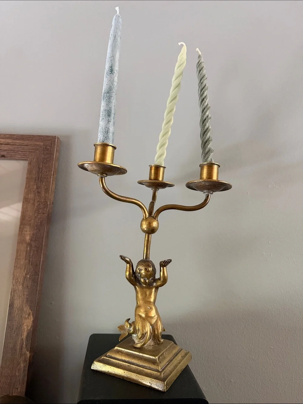 Vintage Brass Gold Cherub 3-Arm Candle Holder candelabra antique